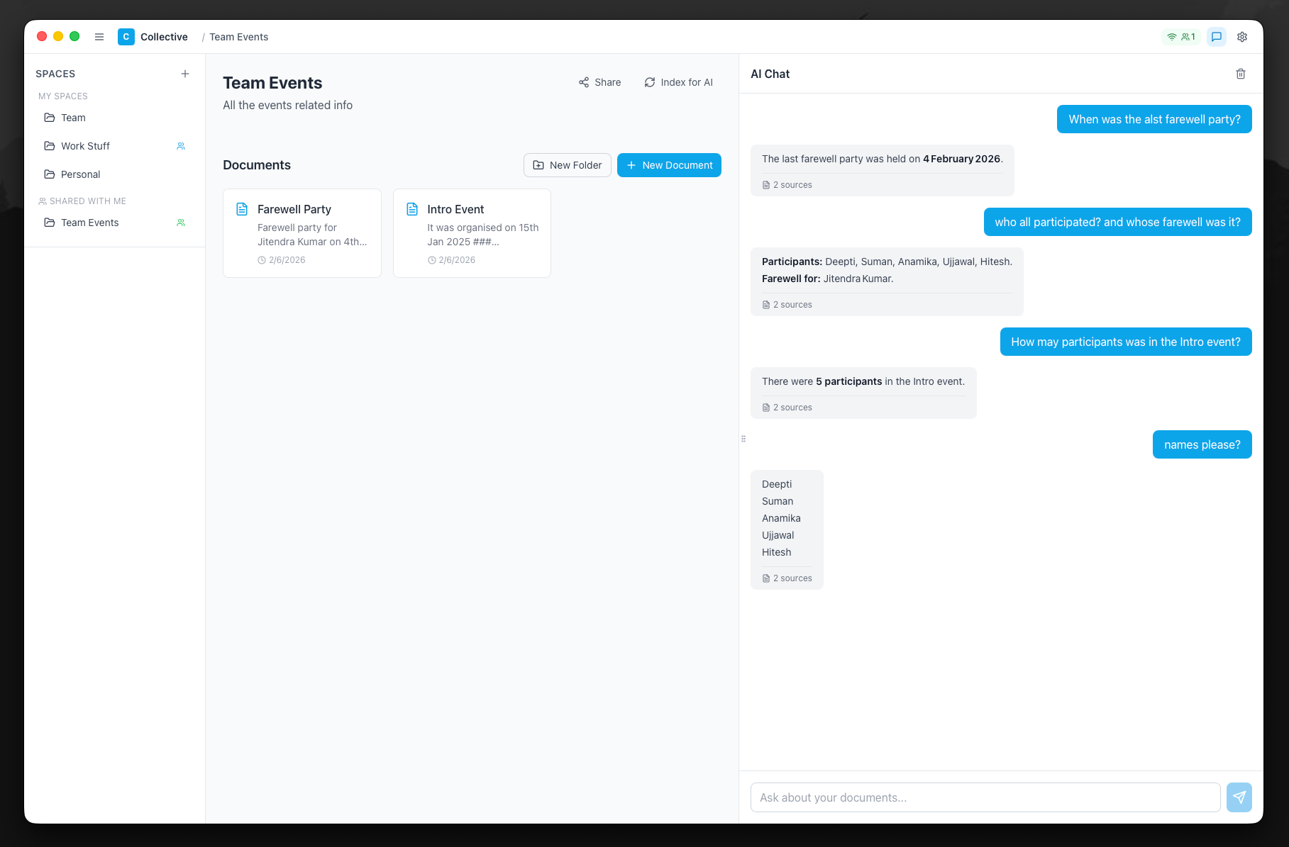 AI Chat answering questions about documents